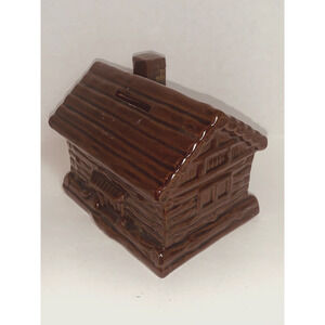 Vtg Bank Brown Glazed Red Pottery Log Cabin W Plug Made In Japan 5 x 3.5 X 3.5”